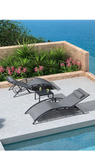 Load image into Gallery viewer, Aluminum Grey Sunbed Pair Set, with Table - Hong Kong Rooftop Party