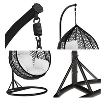 Load image into Gallery viewer, Black Swing Chair, Blue cushions - Hong Kong Rooftop Party