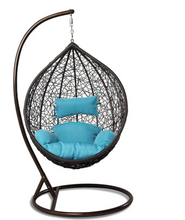 Load image into Gallery viewer, Black Swing Chair, Blue cushions - Hong Kong Rooftop Party