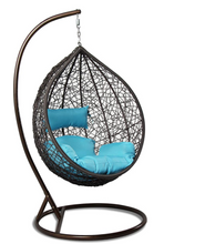 Load image into Gallery viewer, Black Swing Chair, Blue cushions - Hong Kong Rooftop Party