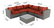 Load image into Gallery viewer, Corner Sofa Set, Grey Cushions, Black Rattan - Hong Kong Rooftop Party