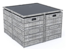 Load image into Gallery viewer, Patio Family 4 Chair Dining set, Grey cushions, Grey Rattan - Hong Kong Rooftop Party