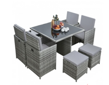 Load image into Gallery viewer, Patio Family 4 Chair Dining set, Light Grey cushions, Grey Rattan - Hong Kong Rooftop Party