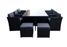 Load image into Gallery viewer, Patio Family 6 Chair Dining set, Grey cushions, Black Rattan - Hong Kong Rooftop Party