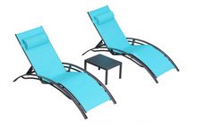 Load image into Gallery viewer, Aluminum Turquoise Sunbed Pair Set, with Table - Hong Kong Rooftop Party