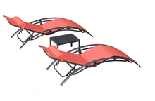 Load image into Gallery viewer, Aluminum Red Sunbed Pair Set, with Table - Hong Kong Rooftop Party
