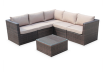 Load image into Gallery viewer, Corner Sofa Set, Beige Cushions, Brown Rattan - Hong Kong Rooftop Party
