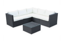 Load image into Gallery viewer, Corner Sofa Set, White Cushions, Black Rattan - Hong Kong Rooftop Party