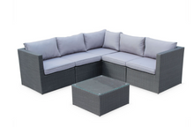 Load image into Gallery viewer, Corner Sofa Set, Grey Cushions, Black Rattan - Hong Kong Rooftop Party