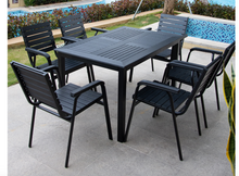 Load image into Gallery viewer, Aluminum Black Polywood Dining Set, 4 Chairs 120cm Table - Hong Kong Rooftop Party