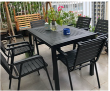 Load image into Gallery viewer, Aluminum Black Polywood Dining Set, 4 Chairs 120cm Table - Hong Kong Rooftop Party