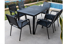 Load image into Gallery viewer, Aluminum Black Polywood Dining Set, 6 Chairs 120cm Table - Hong Kong Rooftop Party