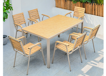 Load image into Gallery viewer, Aluminum Light Brown Polywood Dining Set, 6 Chairs 150cm Table - Hong Kong Rooftop Party