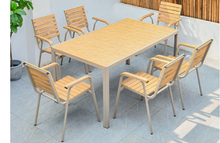 Load image into Gallery viewer, Aluminum Light Brown Polywood Dining Set, 6 Chairs 150cm Table - Hong Kong Rooftop Party