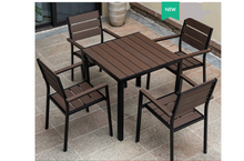 Load image into Gallery viewer, Aluminum Brown Polywood Dining Set, 4 Chairs 80cm Table - Hong Kong Rooftop Party