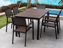 Load image into Gallery viewer, Aluminum Brown Polywood Dining Set, 4 Chairs 160cm Table - Hong Kong Rooftop Party