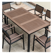 Load image into Gallery viewer, Aluminum Brown Polywood Dining Set, 4 Chairs 160cm Table - Hong Kong Rooftop Party