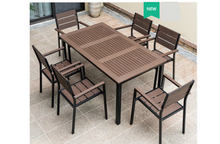 Load image into Gallery viewer, Aluminum Brown Polywood Dining Set, 6 Chairs 160cm Table - Hong Kong Rooftop Party