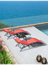 Load image into Gallery viewer, Aluminum Red Sunbed Pair Set, with Table - Hong Kong Rooftop Party