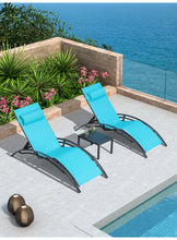 Load image into Gallery viewer, Aluminum Turquoise Sunbed Pair Set, with Table - Hong Kong Rooftop Party