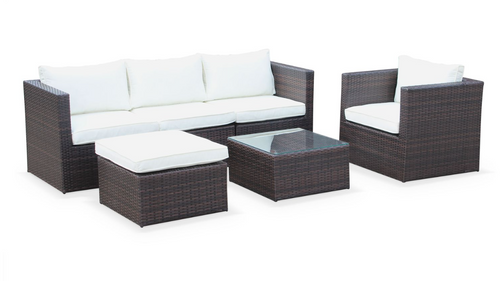 Super Chill Sofa Set, White Cushions, Brown Rattan - Hong Kong Rooftop Party