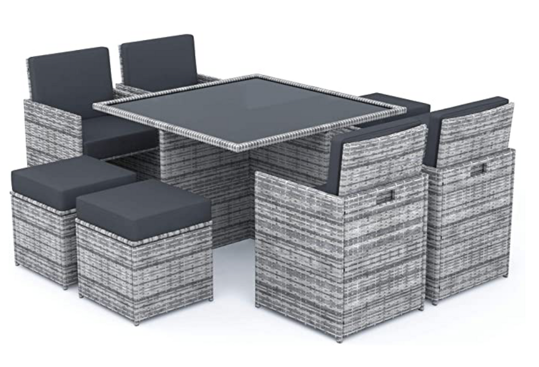 Patio Family 4 Chair Dining set, Grey cushions, Grey Rattan - Hong Kong Rooftop Party