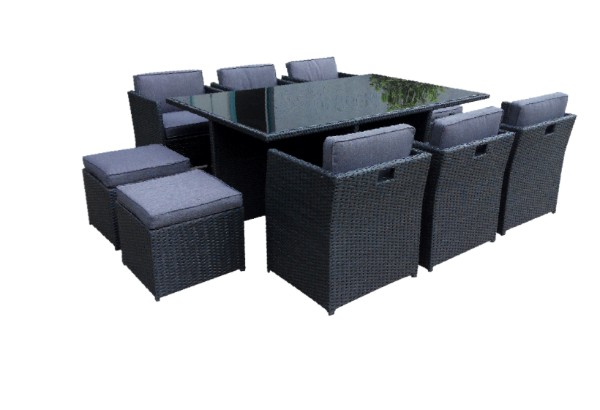 Patio Family 6 Chair Dining set, Grey cushions, Black Rattan - Hong Kong Rooftop Party