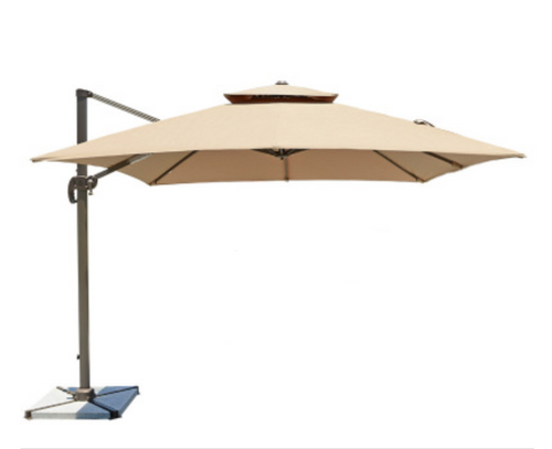 Resort Side-Pole Marble Base Umbrella, Beige - Hong Kong Rooftop Party