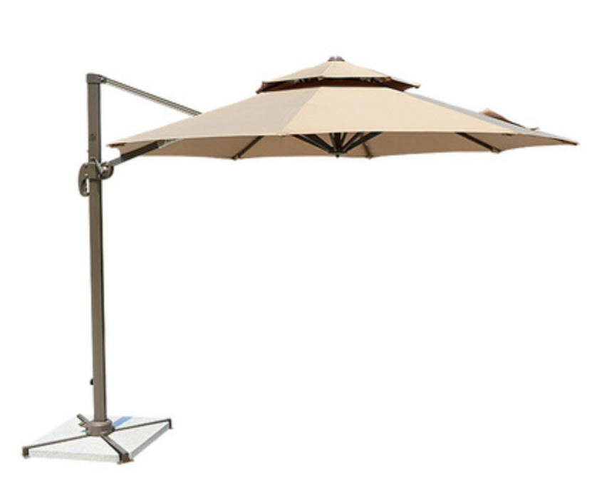 Resort Side-Pole Marble Base Umbrella, Beige - Hong Kong Rooftop Party