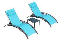 Load image into Gallery viewer, Aluminum Turquoise Sunbed Pair Set, with Table - Hong Kong Rooftop Party
