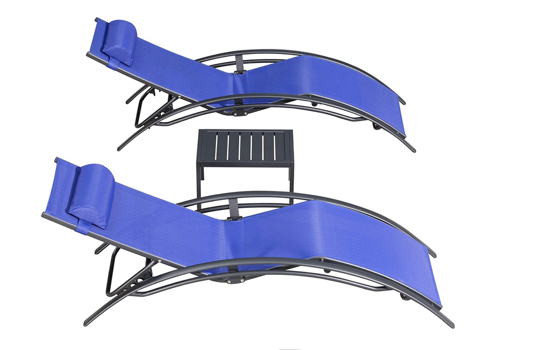 Aluminum Blue Sunbed Pair Set, with Table - Hong Kong Rooftop Party