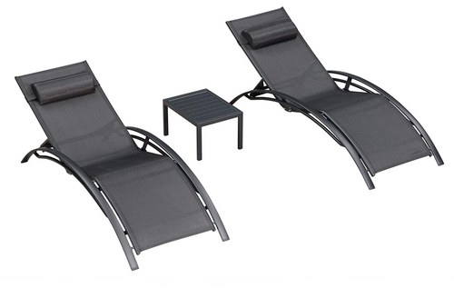 Aluminum Black Sunbed Pair Set, with Table - Hong Kong Rooftop Party