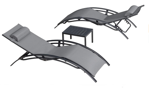 Aluminum Grey Sunbed Pair Set, with Table - Hong Kong Rooftop Party