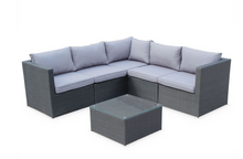 Load image into Gallery viewer, Corner Sofa Set, Grey Cushions, Black Rattan - Hong Kong Rooftop Party
