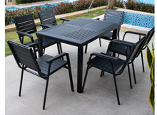 Load image into Gallery viewer, Aluminum Black Polywood Dining Set, 6 Chairs 160cm Table - Hong Kong Rooftop Party
