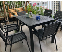 Load image into Gallery viewer, Aluminum Black Polywood Dining Set, 4 Chairs 120cm Table - Hong Kong Rooftop Party
