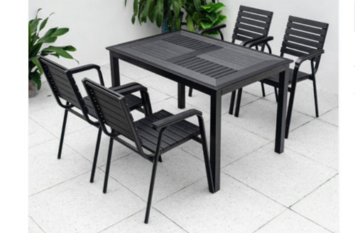 Aluminum Black Polywood Dining Set, 4 Chairs 120cm Table - Hong Kong Rooftop Party