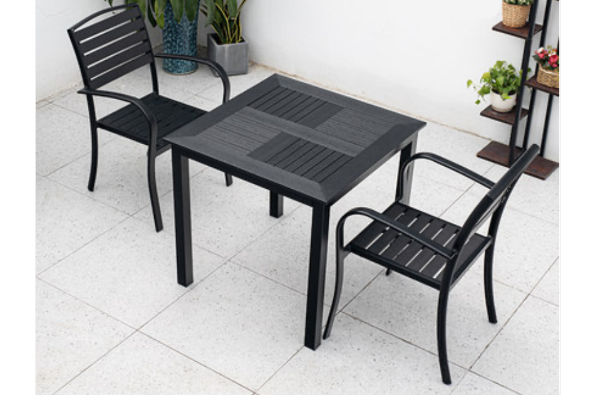 Aluminum Black Polywood Dining Set, 2 Chairs 80cm Table - Hong Kong Rooftop Party