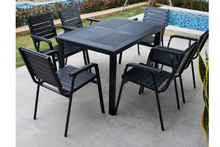 Load image into Gallery viewer, Aluminum Black Polywood Dining Set, 6 Chairs 120cm Table - Hong Kong Rooftop Party
