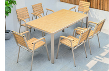 Load image into Gallery viewer, Aluminum Light Brown Polywood Dining Set, 6 Chairs 150cm Table - Hong Kong Rooftop Party
