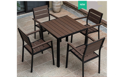 Aluminum Brown Polywood Dining Set, 4 Chairs 80cm Table - Hong Kong Rooftop Party