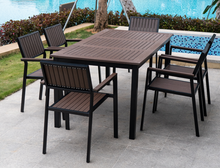 Load image into Gallery viewer, Aluminum Brown Polywood Dining Set, 6 Chairs 160cm Table - Hong Kong Rooftop Party
