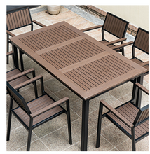 Load image into Gallery viewer, Aluminum Brown Polywood Dining Set, 4 Chairs 160cm Table - Hong Kong Rooftop Party
