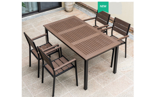 Aluminum Brown Polywood Dining Set, 4 Chairs 160cm Table - Hong Kong Rooftop Party