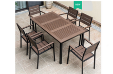 Load image into Gallery viewer, Aluminum Brown Polywood Dining Set, 6 Chairs 160cm Table - Hong Kong Rooftop Party
