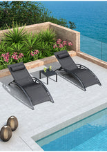 Load image into Gallery viewer, Aluminum Black Sunbed Pair Set, with Table - Hong Kong Rooftop Party
