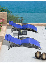 Load image into Gallery viewer, Aluminum Blue Sunbed Pair Set, with Table - Hong Kong Rooftop Party
