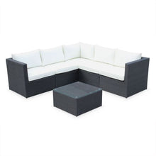 Load image into Gallery viewer, Corner Sofa Set, White Cushions, Black Rattan - Hong Kong Rooftop Party
