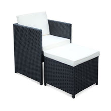 Load image into Gallery viewer, Patio Family 4 Chair Dining set, White cushions, Black Rattan - Hong Kong Rooftop Party
