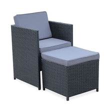 Load image into Gallery viewer, Patio Family 6 Chair Dining set, Grey cushions, Black Rattan - Hong Kong Rooftop Party
